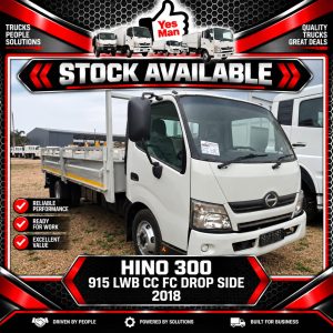 2018 HINO 300 915 LWB C/C F/C DROPSIDE TRUCK